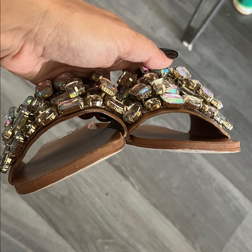 Steve Madden Brown Sandals with Iridescent Gemstones - Picture 2 of 8